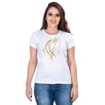 Camiseta Country Feminina Algodão Estampa Cavalo Gola Careca - Campero