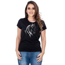 Camiseta Country Feminina Algodão Estampa Cavalo Gola Careca