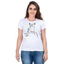 Camiseta Country Feminina Estampa Cavalo Gola Careca Macia Camiseta Country Feminina Estampa Cavalo Gola Careca Macia
