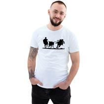 Camiseta Cowboy Laçando Boi Camisa Personalizada Blusa Adulto Algodão com Poliéster