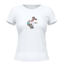 Camiseta Cristã Feminina - Jesus e Skate Branca Camiseta Cristã Feminina - Jesus e Skate Branca