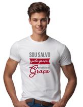 Camiseta Cristã Gospel Sou Salvo pela Graça Não foi de graça