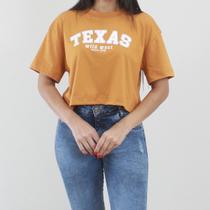 Camiseta Cropped Algodão Oversized Caimento Soltinho Manga Curta - Texas