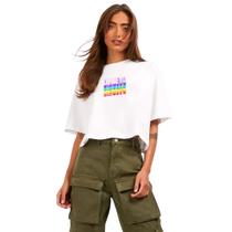 Camiseta Cropped Branco Oversized Logo Estilo Color Algodão