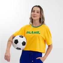 Camiseta Cropped Brasil Copa Cores Oficiais Oversized Manga Curta Edição Especial