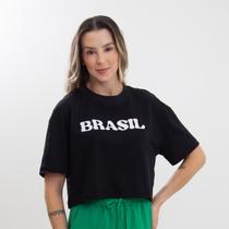 Camiseta Cropped Brasil Copa Cores Oficiais Oversized Manga Curta Edição Especial