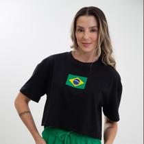 Camiseta Cropped Brasil Torcida Copa Oversized Algodão Caimento Solto Edição Especial