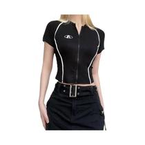 Camiseta Cropped Casual Grunge Com Zíper Estilo Y2K Coreano Vintage Harajuku Egirl Oversized