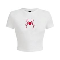 Camiseta Cropped Com Estampa De Aranha Vermelha Para Mulheres, Manga Curta, Confortável, Elástica E Camiseta Cropped Com Estampa De Aranha Vermelha Para Mulheres, Manga Curta, Confortável, Elástica E