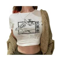 Camiseta Cropped De Manga Curta Estilo Hip Hop Dos Anos 90 Com Estampa De Anime Jujutsu Kaisen Gojo