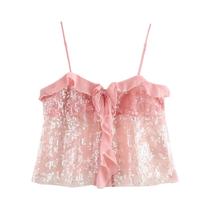 Camiseta Cropped Feminina Chique Com Lantejoulas, Pregas E Babados Em Chiffon, Sem Costas, Modelo Camiseta Cropped Feminina Chique Com Lantejoulas, Pregas E Babados Em Chiffon, Sem Costas, Modelo