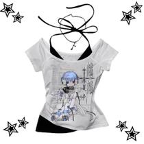 Camiseta Cropped Feminina Com Estampa De Anime Sexy Verão Goth Y2K Anos 2000 Emo Coquette Casual