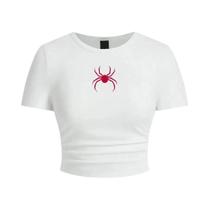 Camiseta Cropped Feminina Com Estampa De Aranha Vermelha, Ajuste Slim, Moda De Rua De Verão,