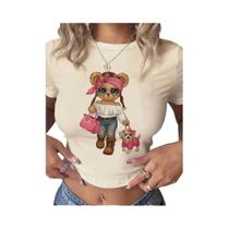 Camiseta Cropped Feminina Com Estampa De Urso Kawaii, Estilo Y2K Divertido E Sexy Para Encontros
