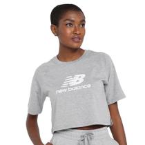 Camiseta Cropped Feminina New Balance Essentials Basic Cinza