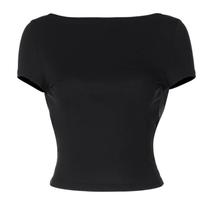 Camiseta Cropped Feminina Sem Costas Com Drapeado, Gola O, Manga Curta, Estilo Y2K, Streetwear,