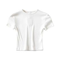 Camiseta Cropped Feminina Slim Fit De Algodão Com Decote Redondo E Manga Curta Moda Casual Verão