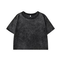 Camiseta Cropped Feminina Solta Com Decote Redondo 100% Algodão Lavado Estilo Y2K Streetwear Casual