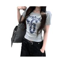 Camiseta Cropped Feminina Y2K Com Ombros À Mostra, Estampa De Letras, Vintage, Casual De Verão,