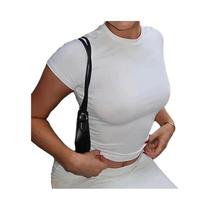 Camiseta Cropped Feminina Y2K Vintage Lisa De Manga Curta Gola Redonda Justa Casual De Verão Estilo