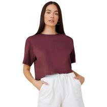 Camiseta Cropped Feminino 100% Algodão Larguinha Bordô