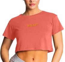 Camiseta Cropped Feminino Tshirt Blusa Estilosa Larguinha What