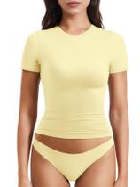 Camiseta Cropped Fitness Ajustada YEOREO Ease Amarelo Cremoso Camiseta Cropped Fitness Ajustada YEOREO Ease Amarelo Cremoso