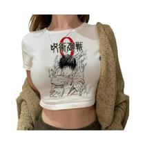 Camiseta Cropped Gojo Jujutsu Kaisen Y2K Streetwear Estilo Grunge Anos 2000 Shoujo Adolescent Gyaru