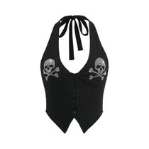 Camiseta Cropped Gótica Com Estampa De Esqueleto Em Strass Y2K Grunge Vintage Punk Para Meninas Emo