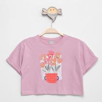 Camiseta Cropped Infantil Hering Kids Floral Manga Curta Menina