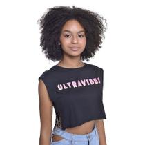 Camiseta Cropped Juvenil Feminino Amofany Com Correntes - PRETO - PP