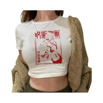 Camiseta Cropped Kawaii Dos Anos 90 Com Estampa Gojo Jujutsu Kaisen Para Meninas, Estilo Y2K,