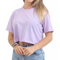 Camiseta Cropped Malha de Algodão Feminino Liso Manga Curta Tecido Respiravel Treino Dia a Dia