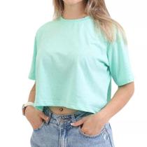 Camiseta Cropped Malha de Algodão Feminino Liso Manga Curta Tecido Respiravel Treino Dia a Dia