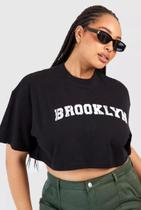 Camiseta Cropped Oversized Brooklyn Estiloso Preto Camiseta Cropped Oversized Brooklyn Estiloso Preto
