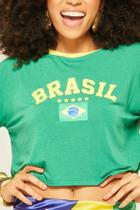 Camiseta Cropped Oversized Feminina Brasil Copa do Mundo de Futebol Tamanho Único