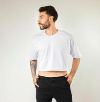 Camiseta Cropped Oversized Masculino Estiloso Branco Moda