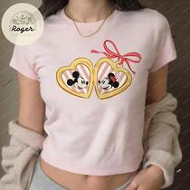 Camiseta Cropped Sexy Para Meninas Y2K Mickey Minnie Disney, Presente De Dia Dos Namorados