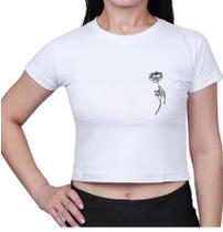 Camiseta Cropped Top Personalizada Rosa Flor Feminina Blusa