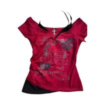Camiseta Cropped Vintage Americana Retro Com Estampa Floral Y2K, Moda De Verão Harajuku