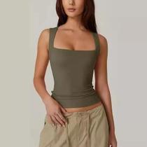 Camiseta Cropped Y2K Gótica Feminina De Verão Com Decote Quadrado E Camada Dupla Sem Mangas