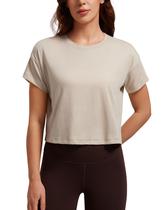 Camiseta CRZ YOGA Cropped Relaxada de Algodão Pima Manga Curta Bege G