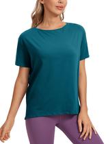 Camiseta CRZ YOGA de Algodón Pima con Cuello Barco y Corte Holgado Verde Jade Camiseta CRZ YOGA de Algodón Pima con Cuello Barco y Corte Holgado Verde Jade