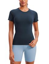 Camiseta CRZ YOGA Sem Costura, Respirável, Comprimento no Quadril, Azul, XXS