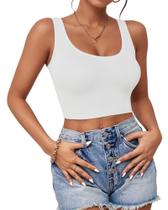 Camiseta curta AURUZA com decote em U sem mangas Feminina branca