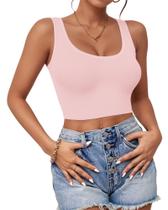 Camiseta curta AURUZA com decote em U, sem mangas, feminina, rosa pequena