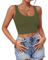 Camiseta curta AURUZA com decote em U verde sem mangas para mulheres