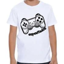 Camiseta curta espevitados branco estampa controle video game