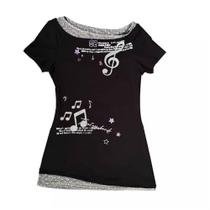 Camiseta Cyee Grunge Emo Musical Note Graphic feminina preta Camiseta Cyee Grunge Emo Musical Note Graphic feminina preta
