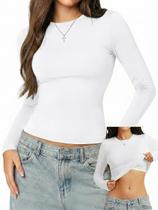 Camiseta Danysu com forro duplo acolchoada de outono Feminina branca XS Camiseta Danysu com forro duplo acolchoada de outono Feminina branca XS